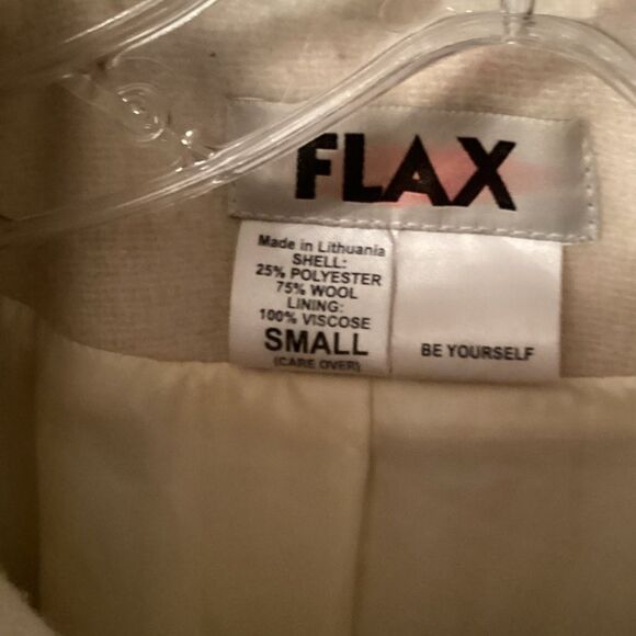 FLAX SIZE SMALL IVORY CREAM WOOL BLEND OVERSIZED LONG BUTTON FRONT PEA COAT - Picture 11 of 11